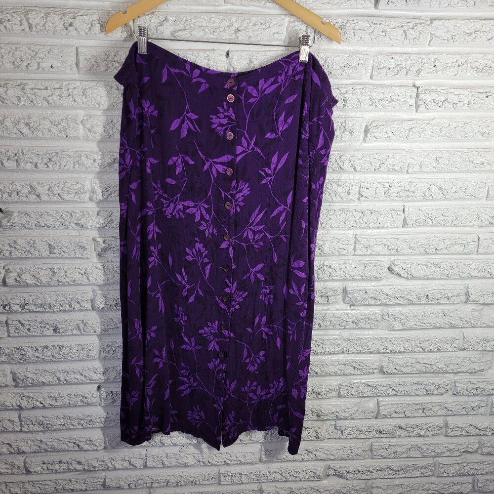 Maggie McNaughton Womens 2X Plus Purple Floral Rayon Midi A-Line Skirt FLO299E